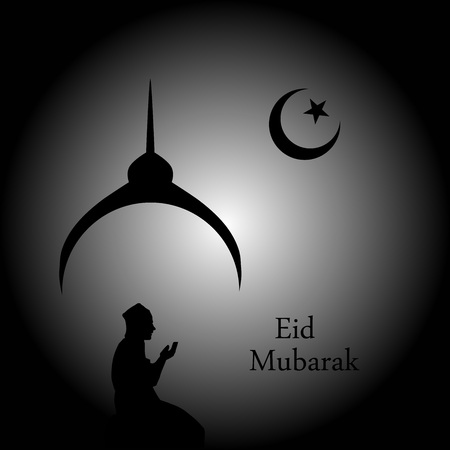 Man praying under the moon- card for eidのイラスト素材