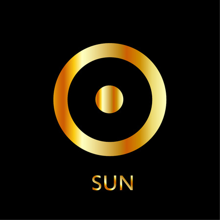 Zodiac and astrology symbol of the planet Sun in gold colors- astronomical iconのイラスト素材