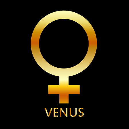 Zodiac and astrology symbol of the planet Venus in gold colors- astronomical iconのイラスト素材