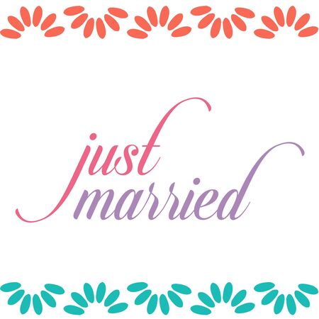 Just married calligraphy typography with floralsのイラスト素材