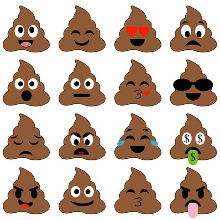 Set of cute poop happy poop emoji emotional piles of poopのイラスト素材