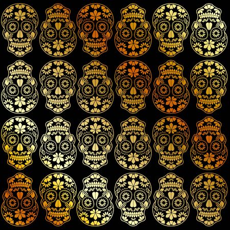 Golden calavera floral skulls- Mexican sugar skullsのイラスト素材