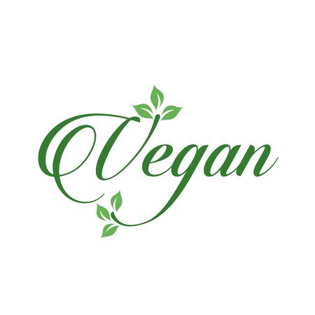 Vegan calligraphy logo with green leaves for organic Vegetarian friendly diet- Universal vegetarian symbolのイラスト素材