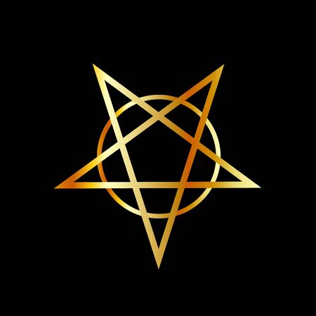 Golden inverted upside down Pentagram antichrist symbolのイラスト素材