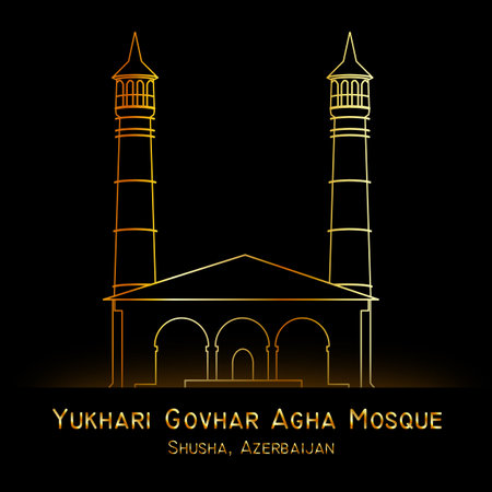 Holy Mosque in Azerbaijan Shusha cultural town Landmark icon in goldのイラスト素材