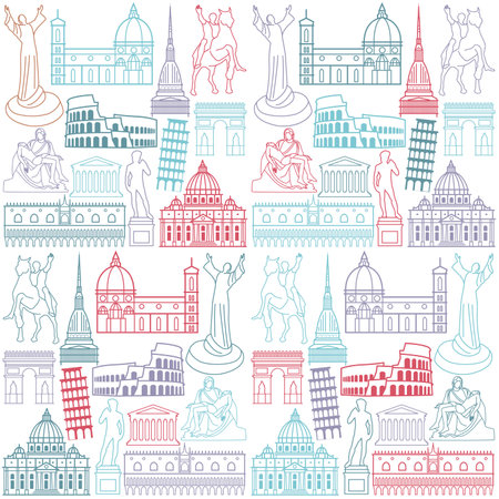 Popular landmarks and sculpture of Italy background- Famous Tourist attractions in Italyのイラスト素材