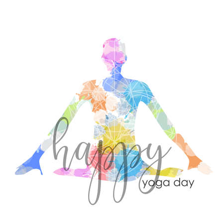 International yoga day Ornamental yoga pose rainbow watercolor splashのイラスト素材