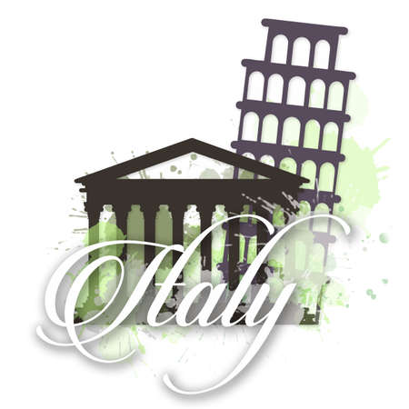 Welcome to Italy watercolor doodle travel quote - Roman Architectureのイラスト素材