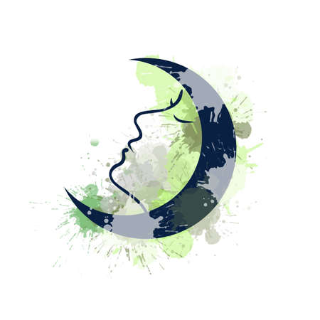 Eve in moon watercolor doodleのイラスト素材