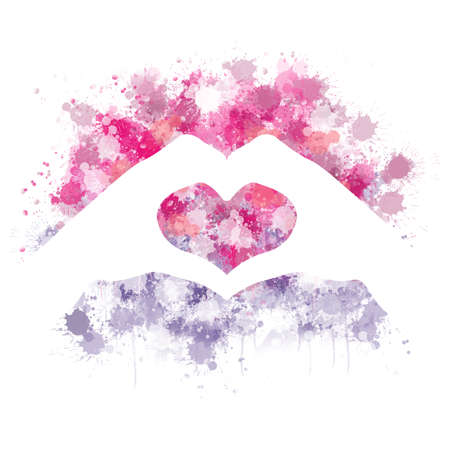 Watercolor Hands making heart doodleのイラスト素材