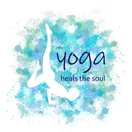 Watercolor paint splatter yoga quotes and silhouetteの写真素材