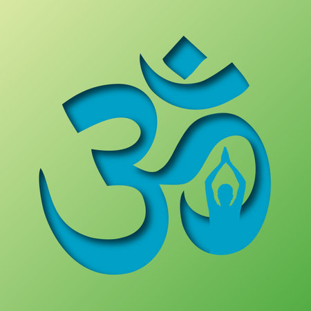 Yoga Sun salutation Ohm symbol Hindi text on greenのイラスト素材
