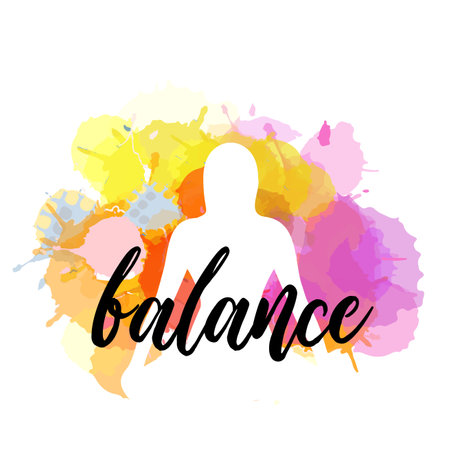 Silhouette of a woman sitting balanced in lotus pose watercolorのイラスト素材