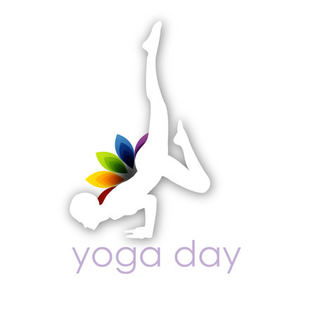 Yoga day yoga poses with colorful lotus flowerのイラスト素材