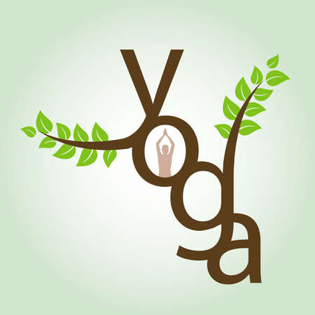 YOGA meditation and sun salutation stylized typographyのイラスト素材