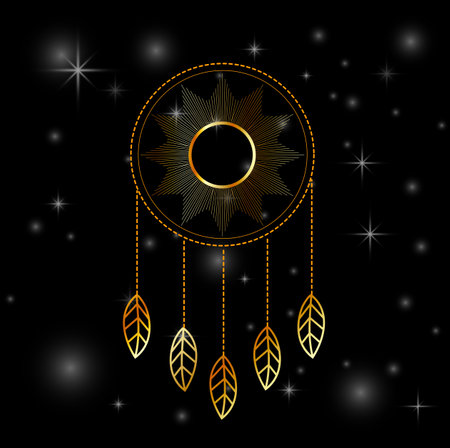 Mystic space dreamcatcher with stars in goldのイラスト素材