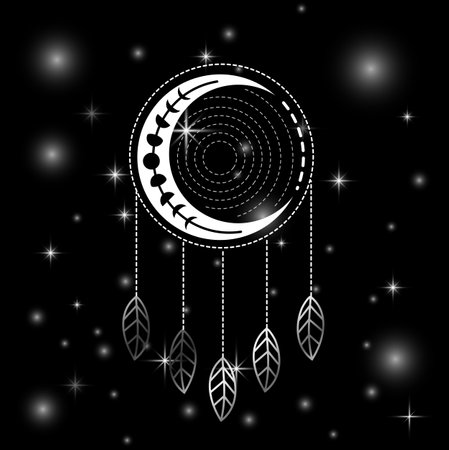 Native Indigenous dream catcher with feathers and starsのイラスト素材