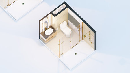 Axonometric toilet interior showing plumbing linesの写真素材