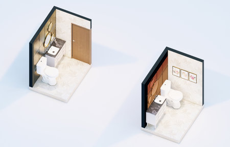 Lavish toilet isometric interior with gold accentsの写真素材