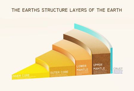 Earth internal structure layers labelled blow up sectionの写真素材