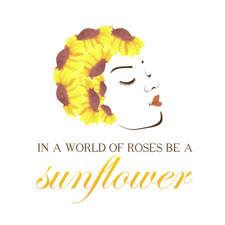 Sunflower hair- sunflower quote with an elegant womanのイラスト素材