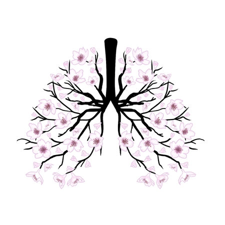 Pink cherry blossoms no tobacco day healthy floral lungsのイラスト素材