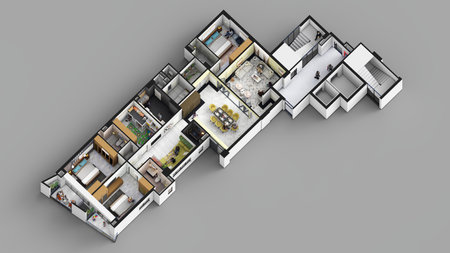 4 bedroom family apartment isometric 3d rendering