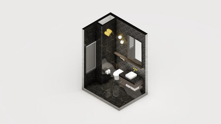 Black Powder Room isometric interior  cross section 3dの写真素材