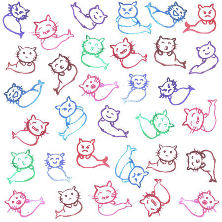 Emo cats mermaid cat watercolor meowmaidsのイラスト素材