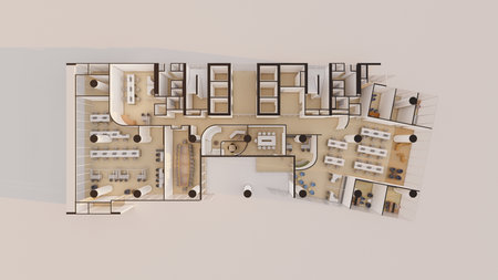 Commercial office space Isometric interior design 3d render