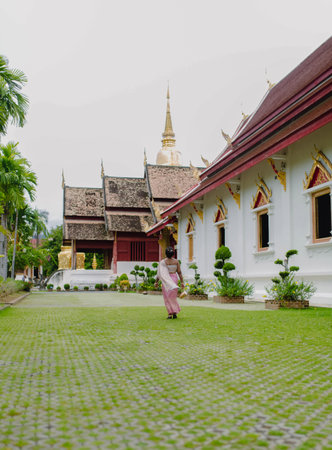 Historic Buddhist temple buildings landmark in Chiang Mai Thailandの写真素材