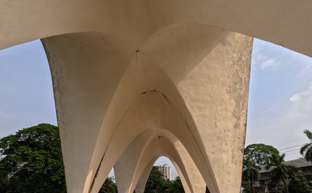 Shell structure of Mausoleum of three leaders at Shahbag Dhaka University areaの写真素材