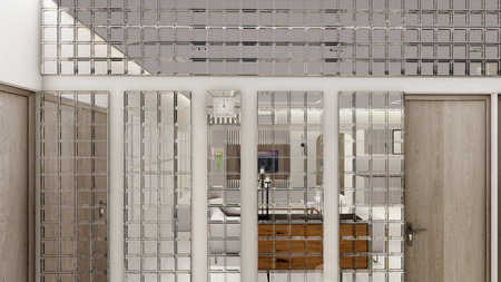 Interior design of a living room with false ceiling and lighting 3d renderingの写真素材