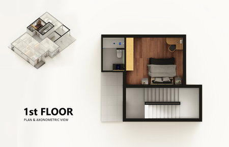 Small compact apartment isometric view 3d renderの写真素材