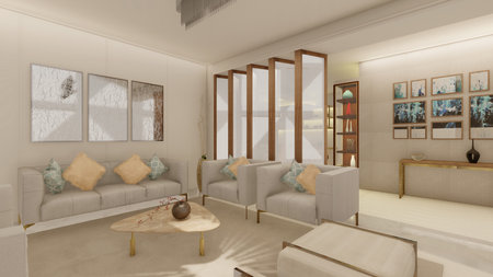 Photo-Realistic 3D Visualization of a Spacious Home Living Interiorの写真素材