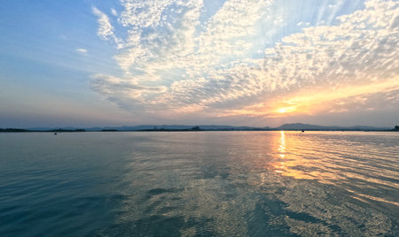 Cinematic sunsets of Natural landscapes of Kaptai lakeの写真素材