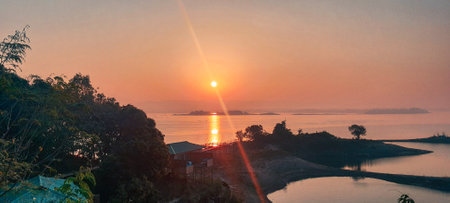 Morning sunrise of hill tracts area of Kaptai lake Rangamatiの写真素材