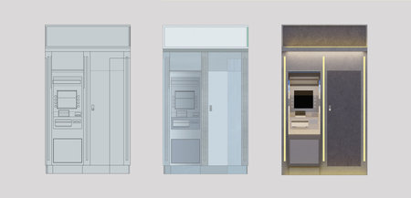 ATM Booth with Space for Ad and Profile Lightingの写真素材