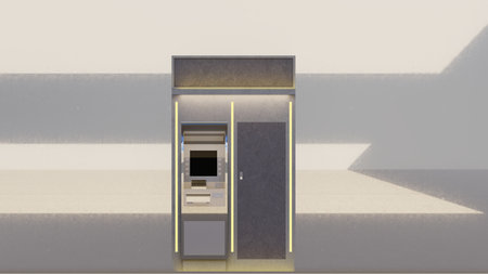 ATM Booth with Space for Ad and Profile Lightingの写真素材