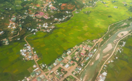 Aerial view of settlements in Paro Bhutan