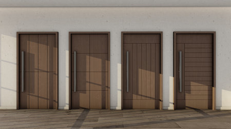 Architectural Wooden Doors Office and Apartment Entryway 3d Visualizationの写真素材