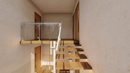 Floating Duplex Stair Design in Luxury Home-Architectural Visualization with Natural Lightの写真素材