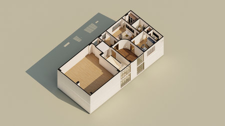Isometric House Plan with Walk-In Closet Study Room and Terrace- Residential Architecture Model