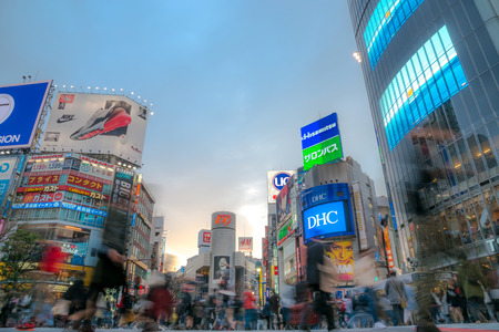Pedestrians crosswalk at Shibuya district in Tokyo, Japan. Shibuya Crossing is one of the busiest crosswalks in the world.のeditorial素材