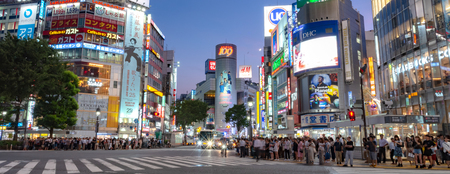 Shibuya, Tokyo, Japan - April 30, 2018: Pedestrians crosswalk at Shibuya district in Tokyo, Japan. Shibuya Crossing is one of the busiest crosswalks in the world.のeditorial素材