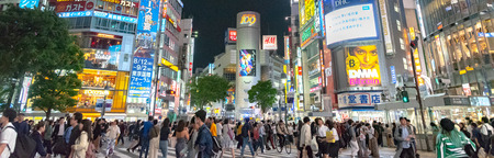 Shibuya, Tokyo, Japan - April 30, 2018: Pedestrians crosswalk at Shibuya district in Tokyo, Japan....