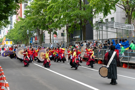 YOSAKOI Soran Festival. Powerful dance performances parade in Odori Park, Sapporo City. Many teams showcase the original dance. A very popular festival for tourists.のeditorial素材
