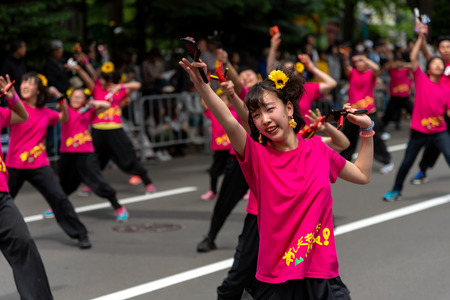 YOSAKOI Soran Festival. Powerful dance performances parade in Odori Park, Sapporo City. Many teams showcase the original dance. A very popular festival for tourists.のeditorial素材