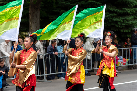 YOSAKOI Soran Festival. Powerful dance performances parade in Odori Park, Sapporo City. Many teams showcase the original dance. A very popular festival for tourists.のeditorial素材