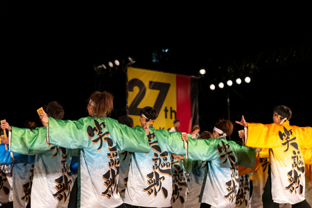 YOSAKOI Soran Festival. Powerful dance performances parade in Odori Park, Sapporo City. Many teams showcase the original dance. A very popular festival for tourists.のeditorial素材